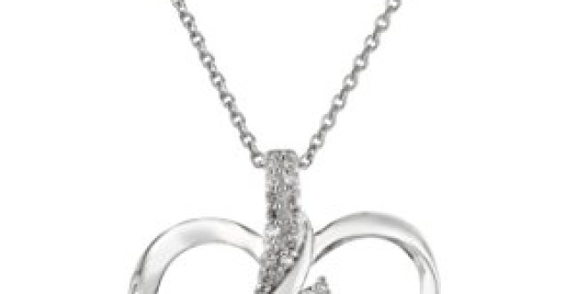 Sterling Silver Diamond 3 Stone Heart Pendant Necklace (1/4 cttw), 18″