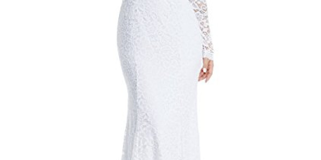 Lalagen Women’s Floral Lace Long Sleeve Off Shoulder Wedding Mermaid Dress White1 XL