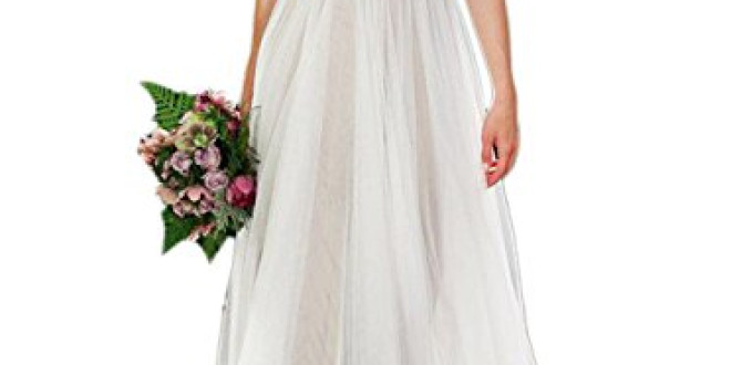 Ikerenwedding Women’s V-Neck A-line Lace Tulle Long Beach Wedding Dresses for Bride Ivory US14