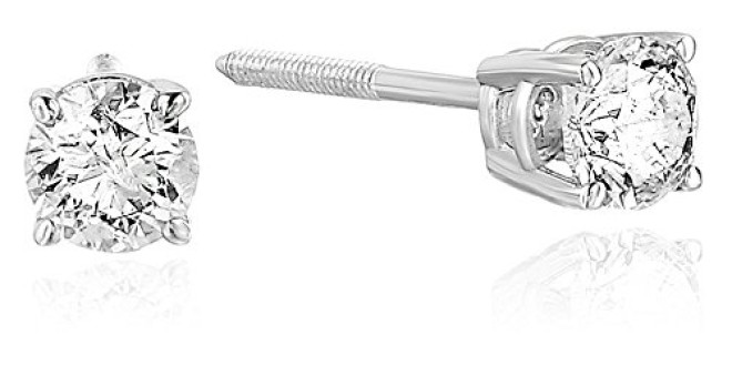 AGS Certified 1/3 cttw Diamond Stud Earrings 14K White Gold I1-I2 Clarity