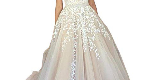 ABaowedding Women’s Wedding Dress for Bride Lace Applique Evening Dress V Neck Straps Ball Gowns Ivory US 16