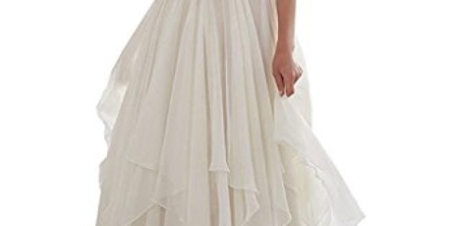 WANNISHA Women’s Chiffon A-Line V-Neck Lace Appliques Bodice Simple Beach Wedding Dress