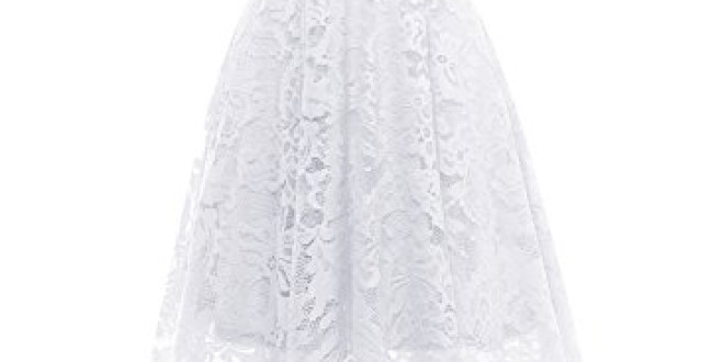 MUADRESS 6006 Women’s Vintage Floral Lace Sleeveless Hi-Lo Cocktail Formal Swing Dress L White