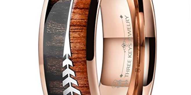 Three Keys Jewelry 8mm Rose Gold Tungsten Wedding Ring with Koa Wood Zebra Wood Two Arrows Inlay Dome Hunting Ring Wedding Band Engagement Ring Size 10