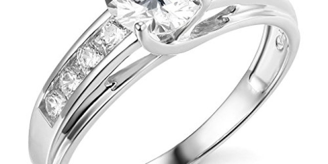 TWJC 14k White Gold SOLID Wedding Engagement Ring – Size 7