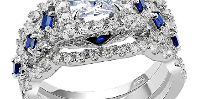 Newshe Engagement Wedding Ring Set 925 Sterling Silver 3pcs 2.5ct Princess White Cz Blue Size 9
