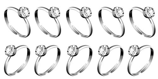 Whaline 36 Pcs Silver Diamond Engagement Rings for Wedding Table Decorations, Party Supply, Favor Accents, Cupcake Toppers (36 Packs)