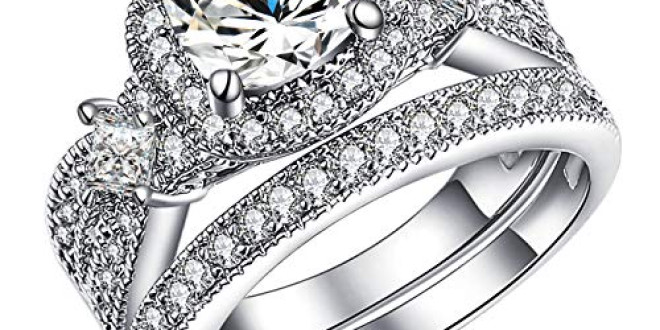 GuqiGuli 925 Solid Sterling Silver Princess and Cushion Cut Cubic Zirconia Bridal Wedding Band Engagement Ring Sets Size 6