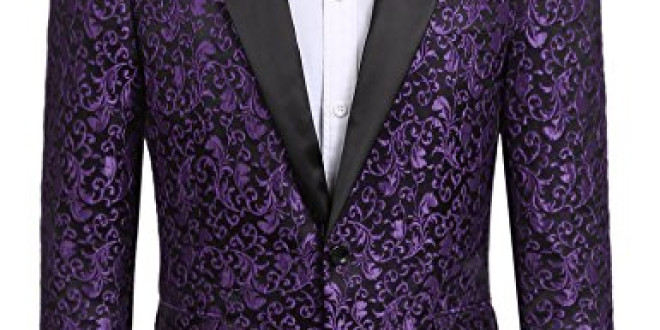 COOFANDY Men’s Floral Party Dress Suit Stylish Dinner Jacket Wedding Blazer One Button Tuxdeo, Purple, US M(Chest 44.9″)