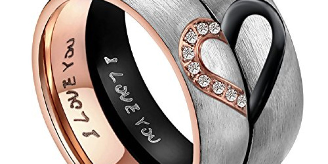 Hers & Women’s Stainless Steel For “Real Love” Heart Promise Ring Wedding Engagement Bands 6MM US Size 7