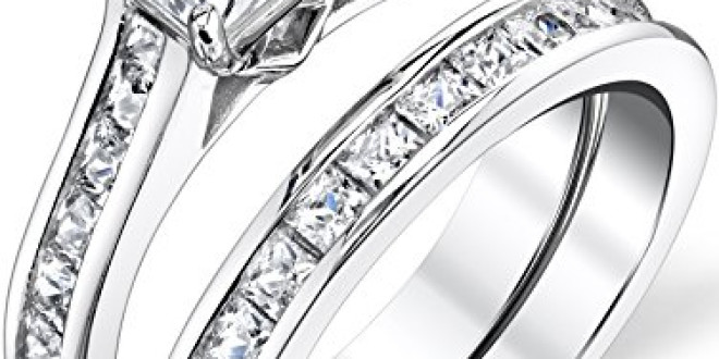 Sterling Silver Princess Cut Bridal Set Engagement Wedding Ring Bands With Cubic Zirconia Size 7