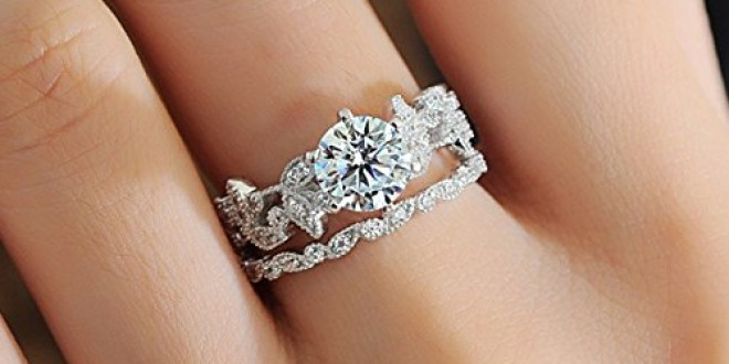 sandywident Unique Leaf Design 925 Sterling Silver White Sapphire Diamond Wedding Engagement Ring Set(White,Size-9)