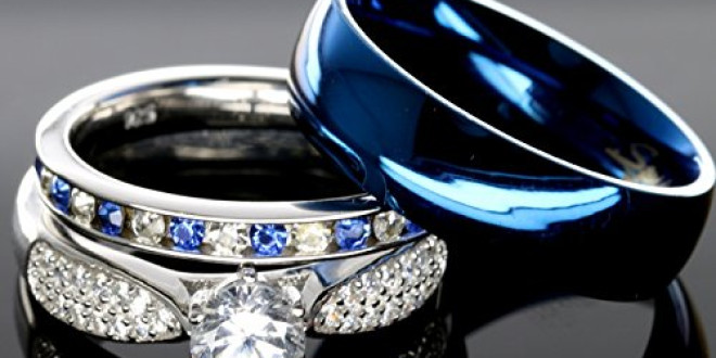 His and Hers 925 Sterling Silver Blue Saphire Stainless Steel Wedding Rings Set Blue #SP24BLMSBL (Size Men 10; Women 5)